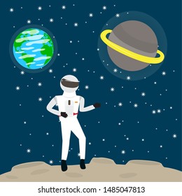 Astronaut on the moon over a space background - Vector