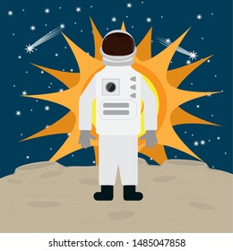 Astronaut on the moon over a space background - Vector
