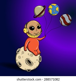 Astronaut on the moon with planets