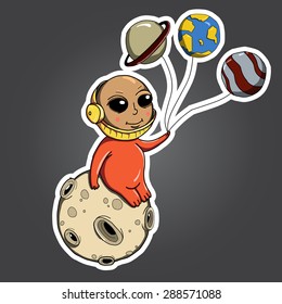 Astronaut on the moon with planets