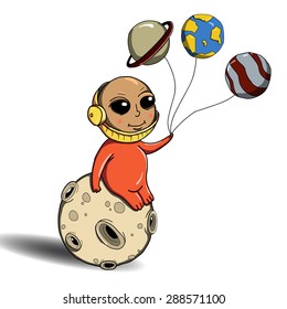 Astronaut on the moon with planets