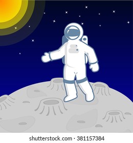 Astronaut on moon with sun and stars