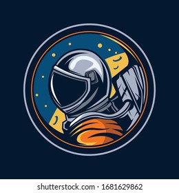 astronaut on moon vector illustration emblem