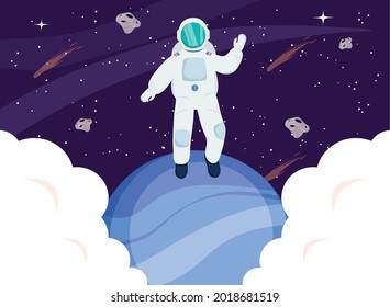 Astronaut on neptune and shooting stars at universe space