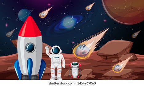 Astronaut on planet scene illustration