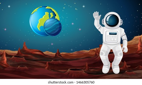 Astronaut on planet scene illustration