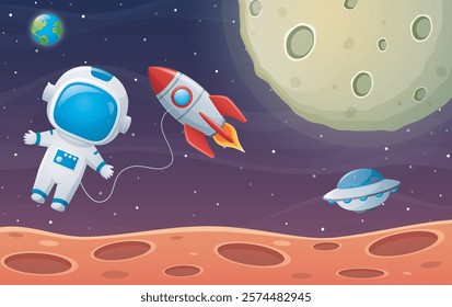 Astronaut on planet scene. Vector illustration