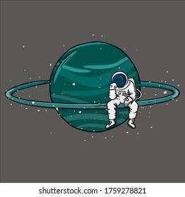 astronaut on a planet in space illustration