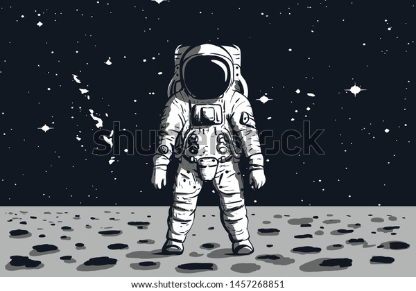 Astronaut on rock surface with space background.\
Vector image