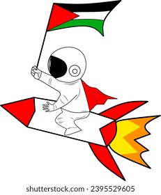 astronaut on a rocket carrying a flag, vector 