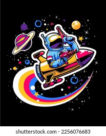 Astronaut on the rocket vector illustration design
The design is suitable for use on t-shirts and posters