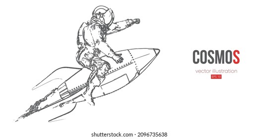 Astronaut on a rocket on the white background of the moon and space. Vector illustration