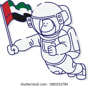 Astronaut on space with flag vector illustration
