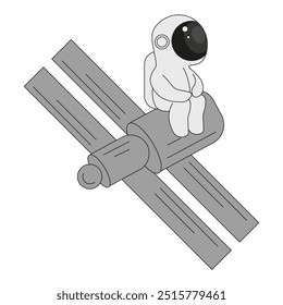 An astronaut on the The Space Station isolated white. Cosmonaut in the space. Vector illustration in simple flat style. EPS 10 Editable stroke