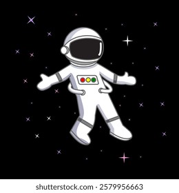 Astronaut on space with style of shah Rukh khan's pose , cute cartoon character design vector stars spread