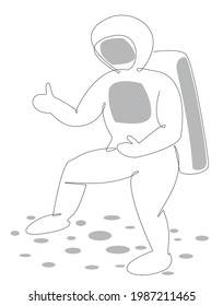 Astronaut on the surface of Mars. One line contour. Vector illustration in doodle style