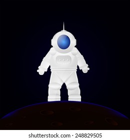 An Astronaut on the surface of moon with dark space background
