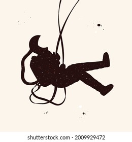 Astronaut on swing. Cosmonaut isolated outline. Night starry sky