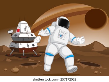 astronaut on the unknown planet. vector illustration