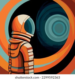 Astronaut on Uranus, Art Deco Vector Poster with Abstract Hand Drawing