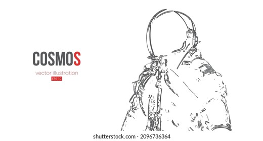 Astronaut on the white background of the moon line art. Vector illustration