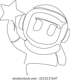 Astronauta una línea continua dibujada, Vector, ilustración de astronauta en el espacio