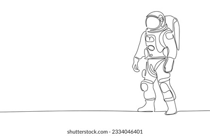 Astronaut one line continuous vector illustraiton. Concept space science banner. Line art, outline silhouette