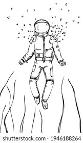 Astronaut in open space between stars Fantasy abstract outline sketch style Simple vector illustration