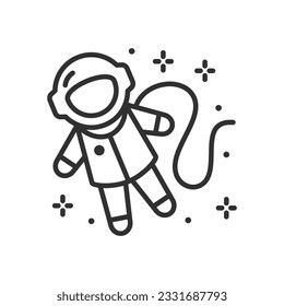 Astronaut in open space, linear icon. Line with editable stroke