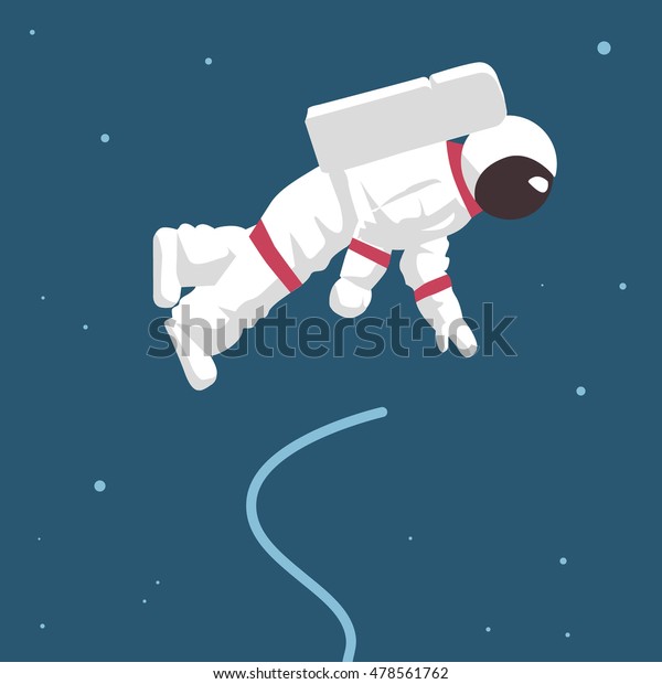 Astronaut in open space. Lost control. Vector\
illustration in flat\
style.