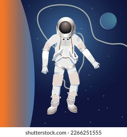An astronaut in open space on the background of the captivity. Vector.
