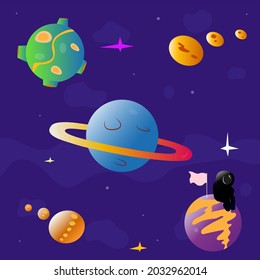 
Astronaut and open space, planets and stars.