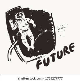 Astronaut in open space waving friendly. Conceptual illustration about future, exploration