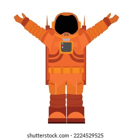 astronaut in orange uniform raises hand vector illustration