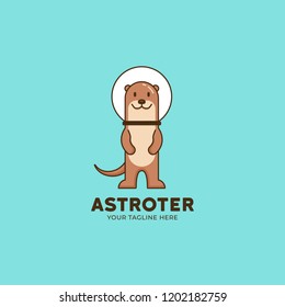 Astronaut otter logo cute character illustration mascot