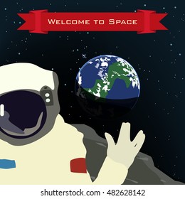 Astronaut in outer space , billboard , Welcome , vector
