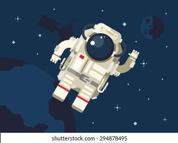 Astronaut In Outer Space Concept Vector Illustration In Flat Style.