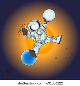 The astronaut in outer space doing selfy