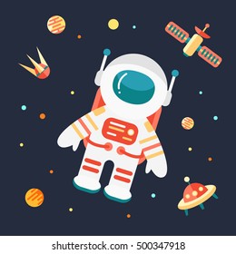 Astronaut in outer space, flat style, vector illustration