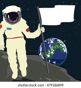 Astronaut in outer space Astronaut holding a flag , vector