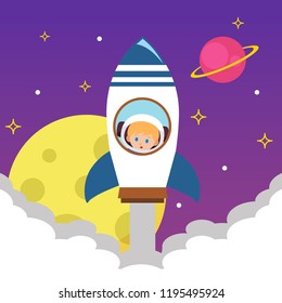 Astronaut and outer space illustration. Kids astronaut and outer space vector illustration