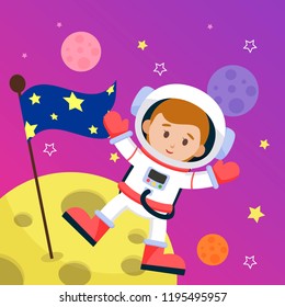 Astronaut and outer space illustration. Kids astronaut and outer space vector illustration