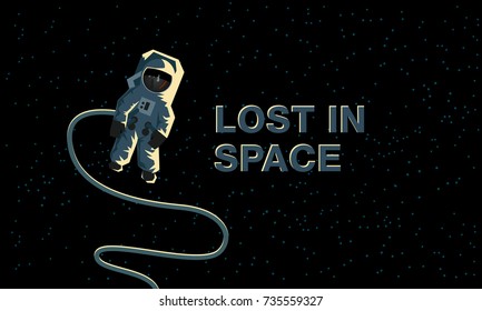 Astronaut in outer space. Lost in space. Flat concept illustration.