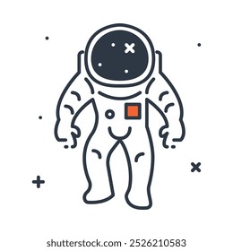 Astronaut in outer space. Minimalistic line icon