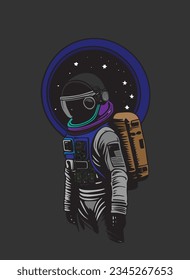 Astronaut in outer space. Mixed media . Mixed media sketch