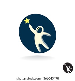 The astronaut in an outer space reaches a hand for a star. An abstract vector illustration in flat style.