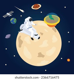 Astronaut Outer Space Spacecraft encounter an alien 3d vector illustration concept for banner, website, illustration, landing page, flyer, etc