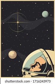 Astronaut, Outer Space, Star Light, Planets, Retro Space Poster Stylization