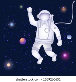 Astronaut in outer space, stars, planets - illustration, abstract, art, vector. Space exploration. Space Tourism