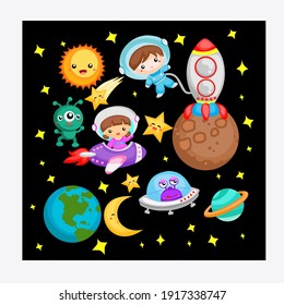 The Astronaut In Outer Space Stock Vector, suitable for children's books, fairy tales, cover and contents